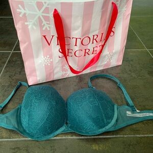 Victoria's Secret Lace Push-Up Bra, Teal, Green 34DD NWOT